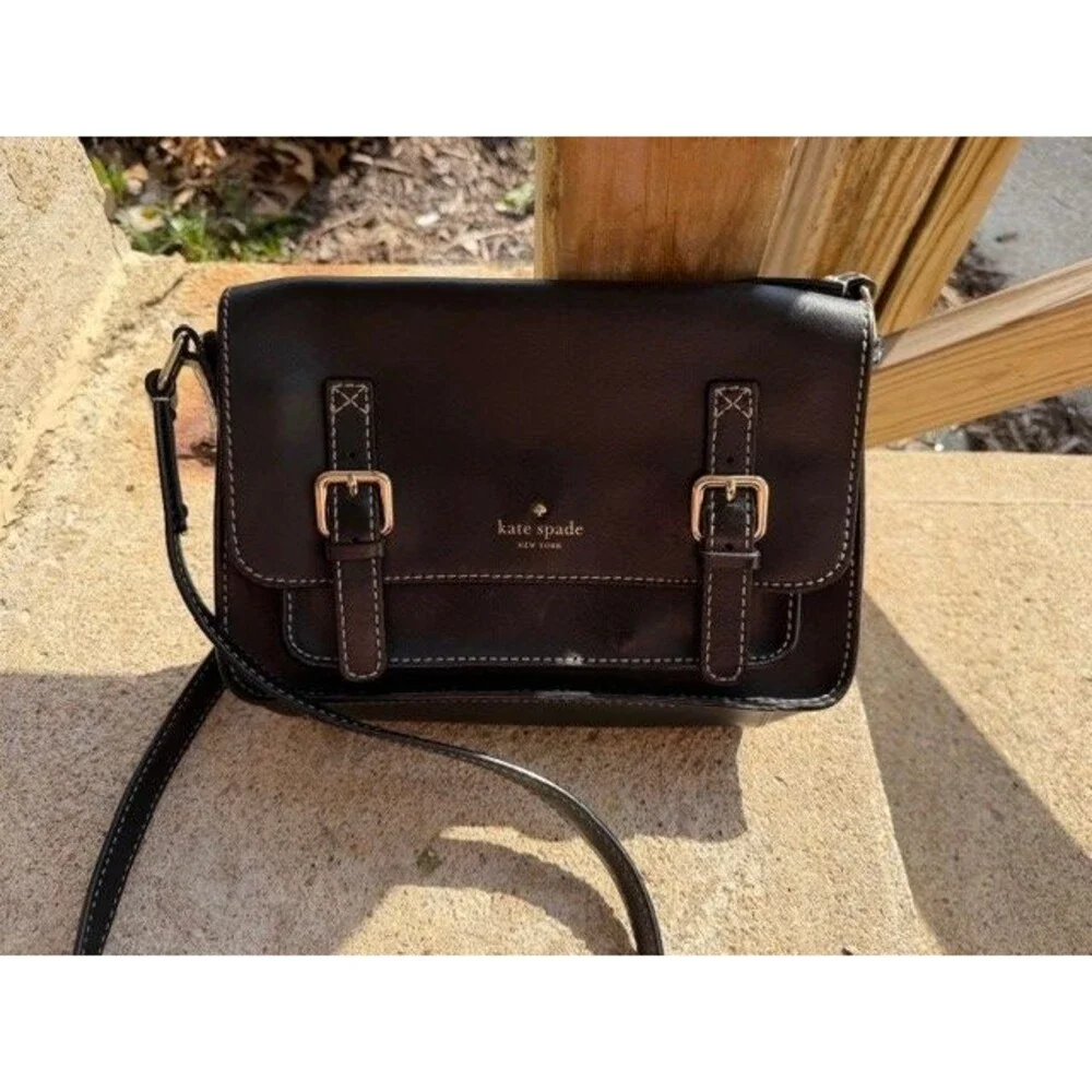 Kate Spade New York Scout Essex Black Leather Crossbody Messenger Bag Purse - Picture 2 of 9